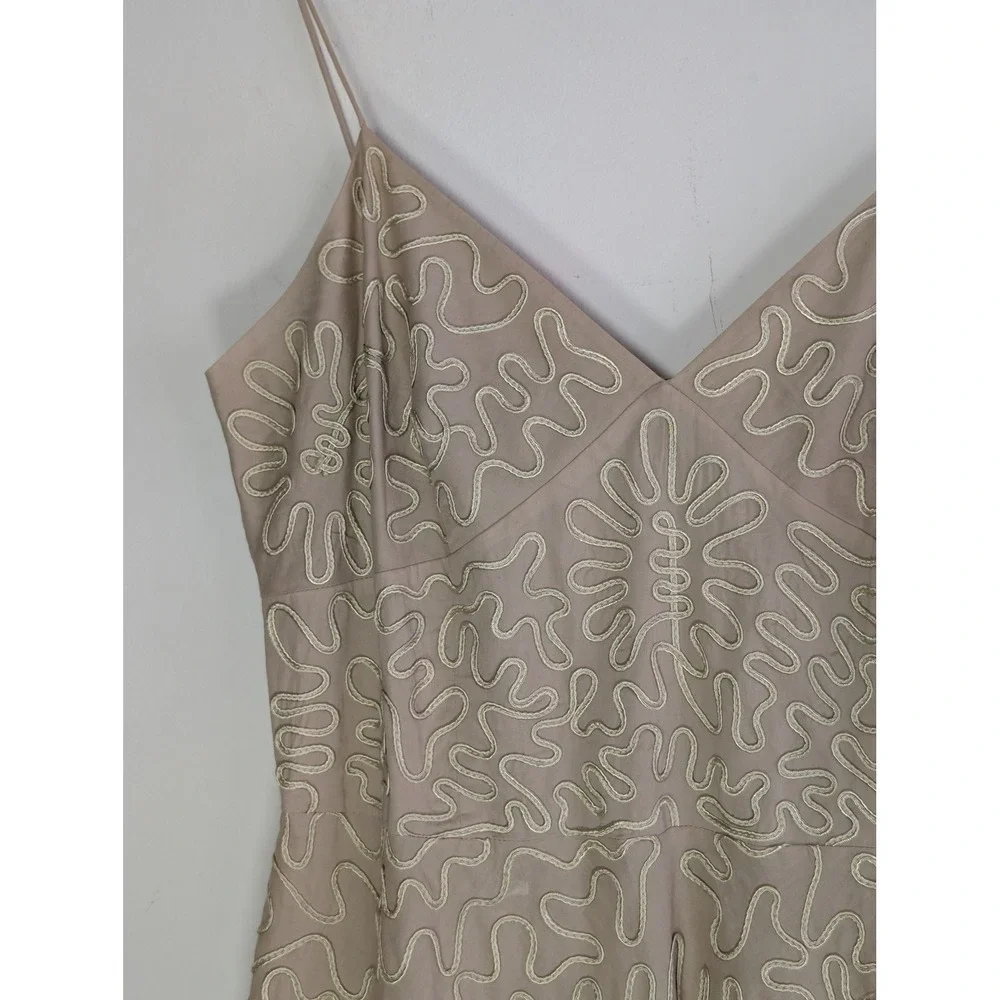 Michael Michael Kors Embroidered Cotton Midi Dress Nude Taupe Spaghetti Strap 10